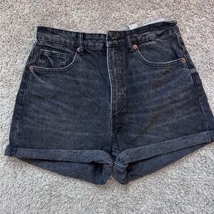 Zara Black High-Rise Rolled-Hem Denim Shorts